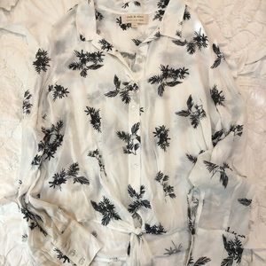 Cloth stone black white tie front top m